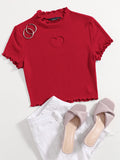 SHEIN Heart Cutout Detail Lettuce Trim Tee