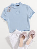 SHEIN Heart Cutout Detail Lettuce Trim Tee