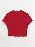 SHEIN Heart Cutout Detail Lettuce Trim Tee