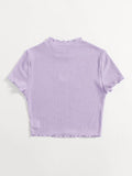 SHEIN Heart Cutout Detail Lettuce Trim Tee