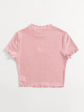 SHEIN Heart Cutout Detail Lettuce Trim Tee