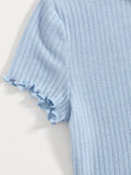 SHEIN Heart Cutout Detail Lettuce Trim Tee