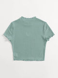SHEIN Heart Cutout Detail Lettuce Trim Tee