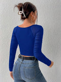 SHEIN Square Neck Ruched Mesh Top
