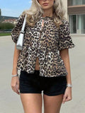 SHEIN Leopard Print Tie Front Top
