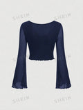 SHEIN MOD Solid Tie Front Bell Sleeve Top