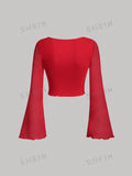 SHEIN MOD Solid Tie Front Bell Sleeve Top