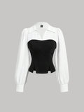 SHEIN MOD Color Block Asymmetrical Split Hem Slim Fit Shirt
