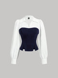 SHEIN MOD Color Block Asymmetrical Split Hem Slim Fit Shirt