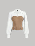SHEIN MOD Color Block Asymmetrical Split Hem Slim Fit Shirt