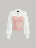 SHEIN MOD Color Block Asymmetrical Split Hem Slim Fit Shirt