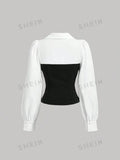 SHEIN MOD Color Block Asymmetrical Split Hem Slim Fit Shirt
