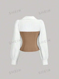 SHEIN MOD Color Block Asymmetrical Split Hem Slim Fit Shirt
