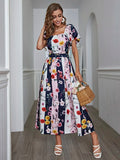 SHEIN Floral Print Puff Sleeve Belted Dress