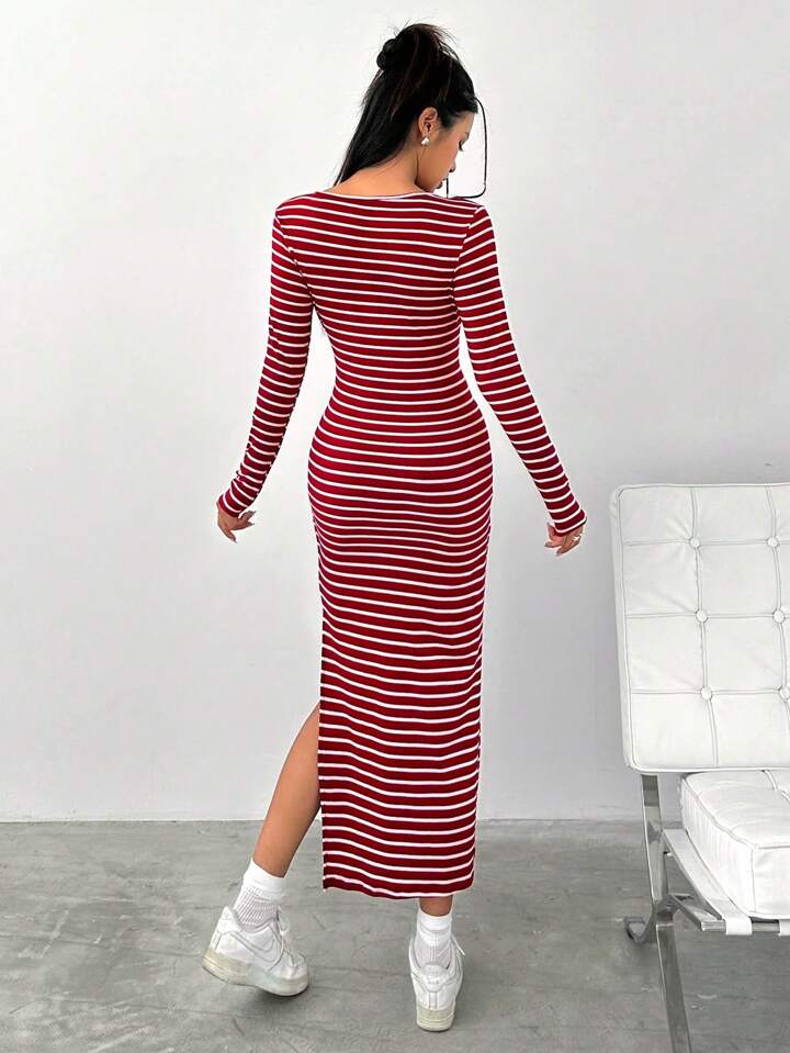 SHEIN Striped Square Neck Bodycon Dress