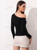 SHEIN Cut Out Asymmetrical Neck Tee