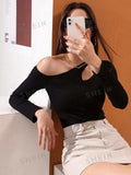 SHEIN Cut Out Asymmetrical Neck Tee