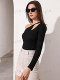 SHEIN Cut Out Asymmetrical Neck Tee