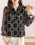 Polka Dot Tie-Neck Blouse