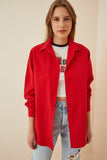 Solid Button Down Oversized Shirt - Red