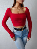 SHEIN Square Neck Ruched Mesh Top
