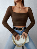 SHEIN Square Neck Ruched Mesh Top