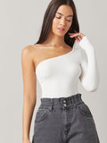 SHEIN BASICS One Shoulder Rib-Knit Top