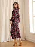 SHEIN Floral Print Lantern Sleeve Ruched Mermaid Hem Dress
