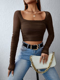 SHEIN Square Neck Ruched Mesh Top