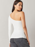 SHEIN BASICS One Shoulder Rib-Knit Top