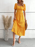 SHEIN Ditsy Floral Print Puff Sleeve Ruched Bust Ruffle Hem Dress