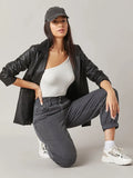 SHEIN BASICS One Shoulder Rib-Knit Top