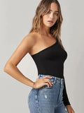 SHEIN BASICS One Shoulder Rib-Knit Top
