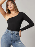 SHEIN BASICS One Shoulder Rib-Knit Top