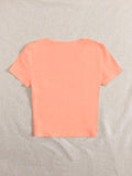 Square Neck Top - Short Sleeves - Coral Orange