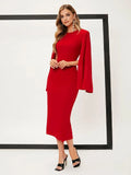 SHEIN Solid Cloak Sleeve Split Back Dress