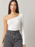 SHEIN BASICS One Shoulder Rib-Knit Top