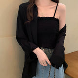 Colette Solid Shirt & Cami Set - Black