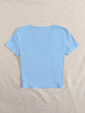 Square Neck Top - Short Sleeves - Baby Blue
