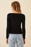 Rib-Knit Square Neck Top - Long Sleeves