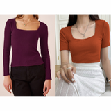 Pack of 2 Rib-Knit Square Neck Tops