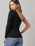 SHEIN BASICS One Shoulder Rib-Knit Top