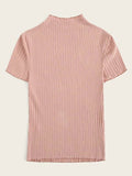 SHEIN Lettuce Trim Rib-knit Slim Top