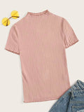 SHEIN Lettuce Trim Rib-knit Slim Top