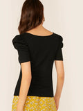SHEIN Solid Square Neck Puff Sleeve Top