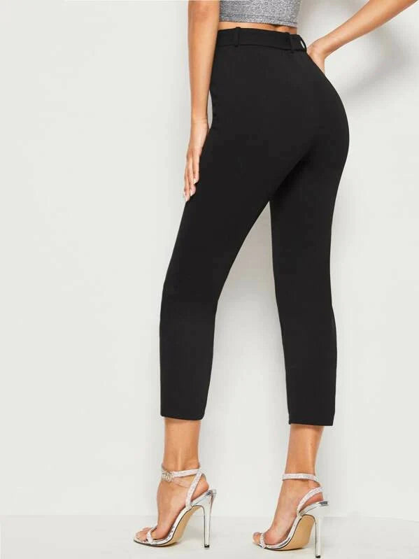 SHEIN Buckle Belted Solid Cigarette Pants