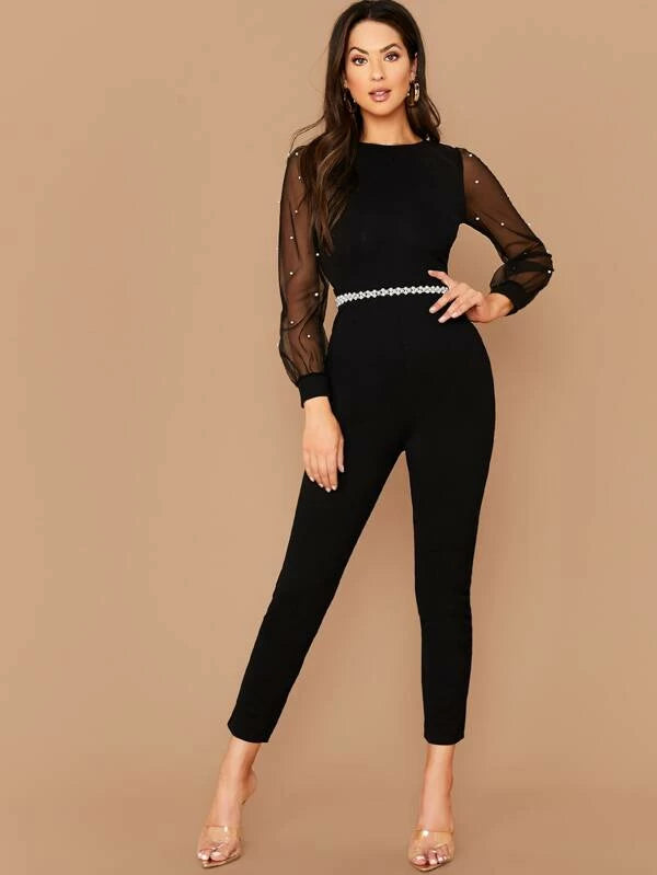 Mesh sales sleeve jumpsuit