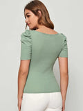 SHEIN Solid Square Neck Puff Sleeve Top