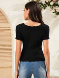 SHEIN Ribbed Lettuce-Edge Form-Fitting Top
