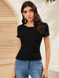 SHEIN Ribbed Lettuce-Edge Form-Fitting Top